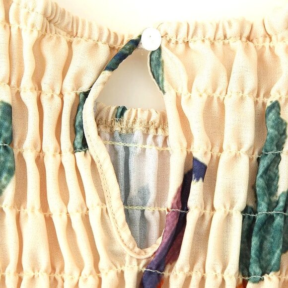 MIDI PRINTED PLEATED BOHEMIAN STYLE AUTUMN PRINT BROWNS SMOCKED TIERS DRESS - Picture 6 of 9